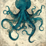 Ultra Soft Area Rug, Non Slip, Stain Resistant, Washable Area Rugs for Living Room, Bedroom, Deep Sea Creature Round Rug With Tentacle Design Nautical Chart Pattern(Blue)