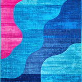 Ultra Soft Area Rug, Non Slip, Stain Resistant, Washable Area Rugs for Living Room, Bedroom, Elegant Contemporary Wave Aesthetic(Blue)