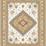 Ultra Soft Area Rug, Non Slip, Stain Resistant, Washable Area Rugs for Living Room, Bedroom, Geometric Diamond Medallion Area Earthy Toned Centerpiece(White)