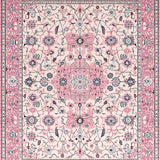 Ultra Soft Area Rug, Non Slip, Stain Resistant, Washable Area Rugs for Living Room, Bedroom, Stylish Gray Floral Symmetrical Elements(Pink)