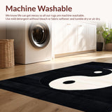 Ultra Soft Area Rug, Non Slip, Stain Resistant, Washable Area Rugs for Living Room, Bedroom, Elegant Traditional Yin Yang Motif(Black)