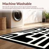 Ultra Soft Area Rug, Non Slip, Stain Resistant, Washable Area Rugs for Living Room, Bedroom, Rustic Off-White Twisted Graphics(Black)