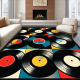 Ultra Soft Area Rug, Non Slip, Stain Resistant, Washable Area Rugs for Living Room, Bedroom, Retro Artistic Vinyl Record Design(Black)