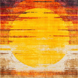 Ultra Soft Area Rug, Non Slip, Stain Resistant, Washable Area Rugs for Living Room, Bedroom, Rustic Distressed Circular Motif(Orange)