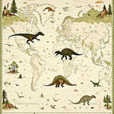 Beige Dinosaur Themed Educational Area with Vintage World Map Motif(Beige)