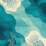 Azure Teal Beige Coastal Reef Ocean Indoor Reversible Area(Blue)