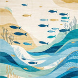 Ultra Soft Area Rug, Non Slip, Stain Resistant, Washable Area Rugs for Living Room, Bedroom, Shoreline Bright Colors Fish Beige Area Ocean Theme(Blue)