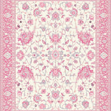 Bethlehem Traditional White Area with Delicate Pink Petals Design(Ivory)