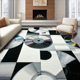 Ultra Soft Area Rug, Non Slip, Stain Resistant, Washable Area Rugs for Living Room, Bedroom, Stylish Modern Disc Aesthetic(Black)