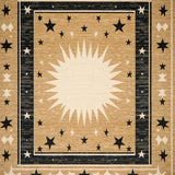 Ultra Soft Area Rug, Non Slip, Stain Resistant, Washable Area Rugs for Living Room, Bedroom, Rustic Starlit Half Circle Motif(Beige)