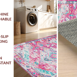 Ultra Soft Area Rug, Non Slip, Stain Resistant, Washable Area Rugs for Living Room, Bedroom, Eclectic Pink Geometric Charm(Pink)