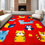 Ultra Soft Area Rug, Non Slip, Stain Resistant, Washable Area Rugs for Living Room, Bedroom, Vibrant Animal Alphabet Illustration(Red)