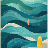 Ultra Soft Area Rug, Non Slip, Stain Resistant, Washable Area Rugs for Living Room, Bedroom, Retro Surfboard Area Rug with Vibrant Wave Motifs and Artistic Coastal Graphics(Blue)