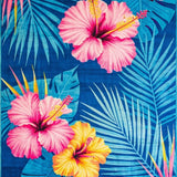 Ultra Soft Area Rug, Non Slip, Stain Resistant, Washable Area Rugs for Living Room, Bedroom, Vibrant Tropical Floral Motif(Blue)