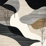 Ultra Soft Area Rug, Non Slip, Stain Resistant, Washable Area Rugs for Living Room, Bedroom, Modern Deco Beige & Ebony Abstract Natural Lines(Gray)