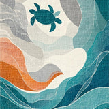 Ultra Soft Area Rug, Non Slip, Stain Resistant, Washable Area Rugs for Living Room, Bedroom, Coastal Wave Inspired Surfboard Accent Rug With Turtle Motif and Oceanic Hues(Blue)