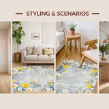 Ultra Soft Area Rug, Non Slip, Stain Resistant, Washable Area Rugs for Living Room, Bedroom, Playful Cozy Flower Arrangement(Gray)