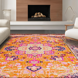 Ultra Soft Area Rug, Non Slip, Stain Resistant, Washable Area Rugs for Living Room, Bedroom, Artful Distressed Vintage Texture(Orange)