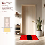 Ultra Soft Area Rug, Non Slip, Stain Resistant, Washable Area Rugs for Living Room, Bedroom, Geometric Red and Black Contrast(Red)