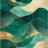 Ultra Soft Area Rug, Non Slip, Stain Resistant, Washable Area Rugs for Living Room, Bedroom, Chic Transitional Organic Forms(Green)