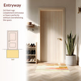 Ultra Soft Area Rug, Non Slip, Stain Resistant, Washable Area Rugs for Living Room, Bedroom, Contemporary Linear Rug with Overlapping Gold Stripes and Peach Abstract Shapes(Beige)