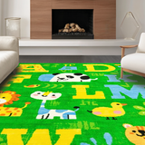 Ultra Soft Area Rug, Non Slip, Stain Resistant, Washable Area Rugs for Living Room, Bedroom, Whimsical Animal Alphabet Collage(Green)