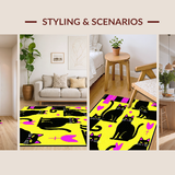 Ultra Soft Area Rug, Non Slip, Stain Resistant, Washable Area Rugs for Living Room, Bedroom, Rustic Earthy Tone Feline Art(Yellow)