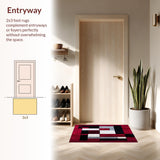 Artisan Carved Rug Premium Garnet Silver Noir Abstract Geometric Design(Red)