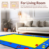 Ultra Soft Area Rug, Non Slip, Stain Resistant, Washable Area Rugs for Living Room, Bedroom, Whimsical Sound Wave Motif(Yellow)