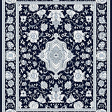Ultra Soft Area Rug, Non Slip, Stain Resistant, Washable Area Rugs for Living Room, Bedroom, Navy and Silver Abstract Floral Area with Intricate(Blue)