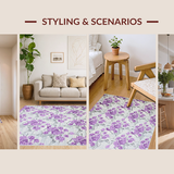 Ultra Soft Area Rug, Non Slip, Stain Resistant, Washable Area Rugs for Living Room, Bedroom, Elegant Floral Grey Palette(Purple)
