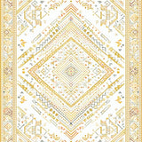 Ultra Soft Area Rug, Non Slip, Stain Resistant, Washable Area Rugs for Living Room, Bedroom, Tribal Geometric Diamond Medallion Area with Subtle Beige Layers(White)