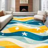 Ultra Soft Area Rug, Non Slip, Stain Resistant, Washable Area Rugs for Living Room, Bedroom, Surfboard Splash Rug with Ocean Wave Bands and Funky Nautical Graphic Elements(Yellow)