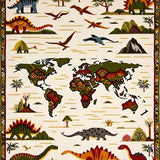 Beige with Fun Dinosaur Motifs and Colorful Global Map(Beige)