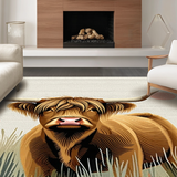 Ultra Soft Area Rug, Non Slip, Stain Resistant, Washable Area Rugs for Living Room, Bedroom, Cozy Highland Cow Graphic Motif(Brown)