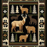 Ultra Soft Area Rug, Non Slip, Stain Resistant, Washable Area Rugs for Living Room, Bedroom, Rustic Earthy Wildlife Illustration(Black)