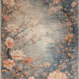 Ultra Soft Area Rug, Non Slip, Stain Resistant, Washable Area Rugs for Living Room, Bedroom, Dreamy Floral Fantasy Rug with Blush Peach Blossoms and Ivory Tendrils(Gray)