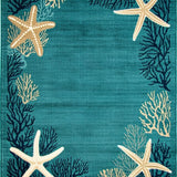 Ultra Soft Area Rug, Non Slip, Stain Resistant, Washable Area Rugs for Living Room, Bedroom, Coastal Serenity Starfish Round Accent Dark Turquoise Mocha Beige(Blue)