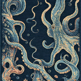 Ultra Soft Area Rug, Non Slip, Stain Resistant, Washable Area Rugs for Living Room, Bedroom, Nautical Octopus Tentacle with 3D Oceanic Illusion and Marine Life(Blue)