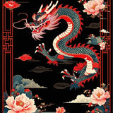 Ultra Soft Area Rug, Non Slip, Stain Resistant, Washable Area Rugs for Living Room, Bedroom, Elegant Floral Dragon Aesthetic(Black)