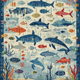 Ultra Soft Area Rug, Non Slip, Stain Resistant, Washable Area Rugs for Living Room, Bedroom, Kids Education Ocean Life Alphabet Number Play Mat Carpet(Blue)