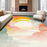 Ultra Soft Area Rug, Non Slip, Stain Resistant, Washable Area Rugs for Living Room, Bedroom, Retro Sunshine Boho Rug with Abstract Sun and Rainbow Crystal Hues for Entry(Yellow)