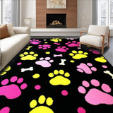 Ultra Soft Area Rug, Non Slip, Stain Resistant, Washable Area Rugs for Living Room, Bedroom, Eclectic Puppy Paw Pattern Composition(Black)