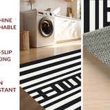 Ultra Soft Area Rug, Non Slip, Stain Resistant, Washable Area Rugs for Living Room, Bedroom, Striped Modern Rug, Black White Design(Black)