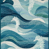 Ultra Soft Area Rug, Non Slip, Stain Resistant, Washable Area Rugs for Living Room, Bedroom, Coastal Seahorse Low Pile Rug with Oceanic Blue Swirls and Nautical Motifs(Blue)