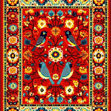 Vibrant Floral Mexican Bird Motif(Red)