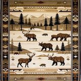 Ultra Soft Area Rug, Non Slip, Stain Resistant, Washable Area Rugs for Living Room, Bedroom, Rustic Lodge Animal Motifs(Brown)