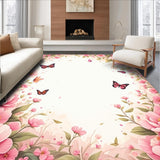 Ultra Soft Area Rug, Non Slip, Stain Resistant, Washable Area Rugs for Living Room, Bedroom, Whimsical Floral Butterfly Aesthetic(Pink)