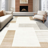 Modern Geo White and Beige Contemporary Floor Art(Beige)