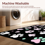 Ultra Soft Area Rug, Non Slip, Stain Resistant, Washable Area Rugs for Living Room, Bedroom, Playful Colorful Paw Print Motif(Black)